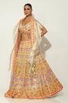 Shop_Vandana Sethi_Ivory Shimmer Raw Silk Embellished Sequin V-neck Floral Bead Lehenga Set _Online_at_Aza_Fashions