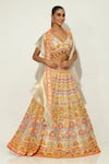 Shop_Vandana Sethi_Ivory Shimmer Raw Silk Embellished Sequin V-neck Floral Bead Lehenga Set _at_Aza_Fashions