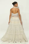 Vandana Sethi_Ivory Shimmer Organza Embellished Pearl Halter Neck Floral Bridal Lehenga Set _Online_at_Aza_Fashions