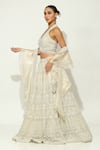 Buy_Vandana Sethi_Ivory Shimmer Organza Embellished Pearl Halter Neck Floral Bridal Lehenga Set 