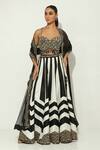 Buy_Vandana Sethi_Black Dupion Silk Embellished Mirrorwork Sweetheart Monochrome Lehenga Set _at_Aza_Fashions