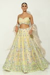 Buy_Vandana Sethi_Ivory Shimmer Organza Embellished Sequin Floral Vine Bead Bridal Lehenga Set _at_Aza_Fashions