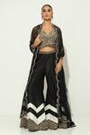 Buy_Vandana Sethi_Black Dupion Silk Embellished Mirrorwork Blouse Monochrome Sharara Set _at_Aza_Fashions