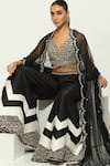 Shop_Vandana Sethi_Black Dupion Silk Embellished Mirrorwork Blouse Monochrome Sharara Set _Online_at_Aza_Fashions