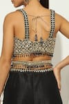 Buy_Vandana Sethi_Black Dupion Silk Embellished Mirrorwork Blouse Monochrome Sharara Set 