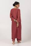 Shop_Pants and Pajamas_Maroon Chanderi Mul Embroidered Thread V-neck Abstract Floral Kurta With Pant _at_Aza_Fashions