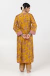 Shop_Pants and Pajamas_Yellow Chanderi Mul Printed Floral Round Block Kurta With Pant _at_Aza_Fashions