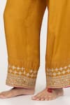 Buy_Pants and Pajamas_Yellow Chanderi Mul Printed Floral Round Block Kurta With Pant 