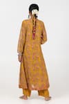 Shop_Pants and Pajamas_Yellow Chanderi Mul Printed Floral Embroidered Gathered Yoke Kurta With Pant _at_Aza_Fashions