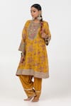 Buy_Pants and Pajamas_Yellow Chanderi Mul Printed Floral Block Embroidered Short Kurta With Salwar _at_Aza_Fashions