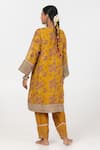 Shop_Pants and Pajamas_Yellow Chanderi Mul Printed Floral Block Embroidered Short Kurta With Salwar _at_Aza_Fashions