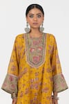 Buy_Pants and Pajamas_Yellow Chanderi Mul Printed Floral Block Embroidered Short Kurta With Salwar _Online_at_Aza_Fashions