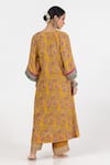 Shop_Pants and Pajamas_Yellow Modal Silk Printed Floral V-neck Block Embroidered Kurta With Pant _at_Aza_Fashions