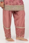 Pants and Pajamas_Yellow Chanderi Mul Printed Floral Round Embroidered Short Kurta With Salwar _Online_at_Aza_Fashions