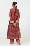 Shop_Pants and Pajamas_Maroon Chanderi Mul Printed Floral Round Embroidered Yoke Block Kurta With Pant _at_Aza_Fashions