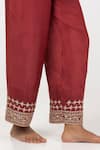 Buy_Pants and Pajamas_Maroon Chanderi Mul Printed Floral Round Embroidered Yoke Block Kurta With Pant _Online_at_Aza_Fashions