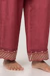 Pants and Pajamas_Maroon Chanderi Mul Embroidered Thread V-neck Floral Leaf Kurta Pant Set _Online_at_Aza_Fashions