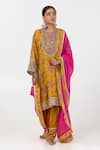 Buy_Pants and Pajamas_Pink Chanderi Mul Embroidery Patchwork Dupatta _at_Aza_Fashions