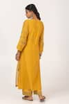 Shop_Pants and Pajamas_Yellow Chanderi Mul Embroidery Floral V-neck Kurta _at_Aza_Fashions