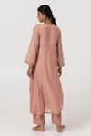 Shop_Pants and Pajamas_Pink Chanderi Mul Embroidery Zari V-neck Lace Kurta _at_Aza_Fashions