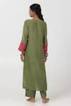 Shop_Pants and Pajamas_Green Chanderi Mul Embroidery Floral Round Yoke Kurta _at_Aza_Fashions