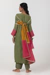 Pants and Pajamas_Green Chanderi Mul Embroidery Floral Round Yoke Kurta _Online_at_Aza_Fashions