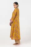 Buy_Pants and Pajamas_Yellow Chanderi Mul Embroidery Floral Round Block Print Kurta _Online_at_Aza_Fashions