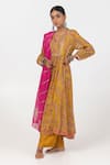 Shop_Pants and Pajamas_Yellow Chanderi Mul Embroidery Floral V-neck Panelled Kurta _Online_at_Aza_Fashions