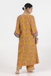 Shop_Pants and Pajamas_Yellow Modal Silk Embroidery Floral V-neck Yoke Kurta _at_Aza_Fashions