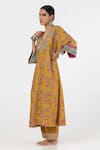 Shop_Pants and Pajamas_Yellow Modal Silk Embroidery Floral V-neck Yoke Kurta _Online_at_Aza_Fashions