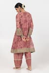 Shop_Pants and Pajamas_Pink Chanderi Mul Embroidery Floral Round Block Print Short Kurta _at_Aza_Fashions