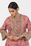 Shop_Pants and Pajamas_Pink Chanderi Mul Embroidery Floral Round Block Print Short Kurta _Online_at_Aza_Fashions