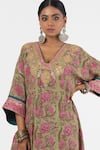 Shop_Pants and Pajamas_Green Modal Silk Embroidery Floral V-neck Thread Kurta 