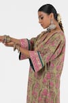 Pants and Pajamas_Green Modal Silk Embroidery Floral V-neck Thread Kurta _Online