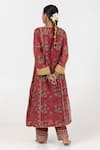 Shop_Pants and Pajamas_Maroon Chanderi Mul Embroidery Floral Round Panelled Kurta _at_Aza_Fashions