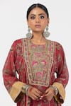 Shop_Pants and Pajamas_Maroon Chanderi Mul Embroidery Floral Round Panelled Kurta _Online_at_Aza_Fashions