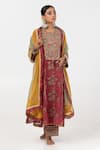 Pants and Pajamas_Maroon Chanderi Mul Embroidery Floral Round Panelled Kurta _at_Aza_Fashions