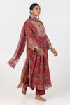 Shop_Pants and Pajamas_Maroon Chanderi Mul Embroidery Floral Notched Block Print Gathered Kurta _Online_at_Aza_Fashions