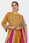 Shop_Pants and Pajamas_Yellow Chanderi Mull Embroidered Sequins Round Block Print Kurta Pant Set _Online_at_Aza_Fashions