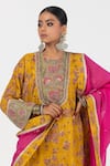 Buy_Pants and Pajamas_Yellow Chanderi Mull Embroidered Sequins Round Block Print Kurta Salwar Set 