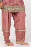 Pants and Pajamas_Pink Chanderi Mull Embroidered Sequins Round Floral Block Print Kurta Pant Set _Online_at_Aza_Fashions