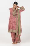 Shop_Pants and Pajamas_Pink Chanderi Mull Embroidered Sequins Round Floral Block Print Kurta Pant Set 