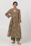 Buy_Pants and Pajamas_Green Chanderi Mull Embroidered Sequins Scalloped Floral Block Print Kurta Set _Online_at_Aza_Fashions