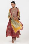 Shop_Pants and Pajamas_Maroon Chanderi Mull Embroidred Sequins Round Flower Block Print Kurta Set 