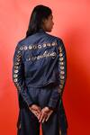Richaa Goenka_Blue Cotton Hand Embroidered Eyelets Stand Collar Jacket _Online_at_Aza_Fashions