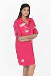 Buy_Richaa Goenka_Pink Cotton Hand Embroidered Dragon Fly Collar Dress _Online_at_Aza_Fashions