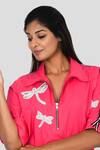 Shop_Richaa Goenka_Pink Cotton Hand Embroidered Dragon Fly Collar Dress _Online_at_Aza_Fashions
