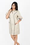 Buy_Richaa Goenka_Beige Cotton Placement Embroidery Sea Horse Collared Neck Dress _at_Aza_Fashions