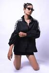 Richaa Goenka_Black Cotton Hand Embroidered Button Collared Shoulder Shirt _Online_at_Aza_Fashions