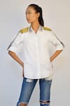Buy_Richaa Goenka_White Cotton Studs Collared Studded Shoulder Shirt _at_Aza_Fashions